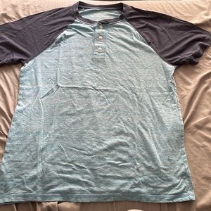 men’s blue and red/grey button up